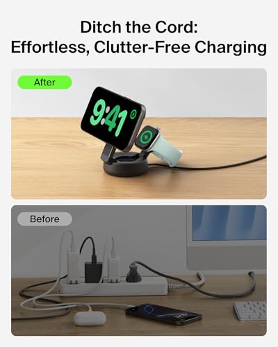 Belkin Qi2.2 25W Wireless 2 in 1 iPhone Charger, Fast Charging for Travel | Fast Charging, MagSafe Compatible, iPhone 17/16/15, Apple Watch, Travel Charger, Magnetic - color: Black, style: 2 in 1