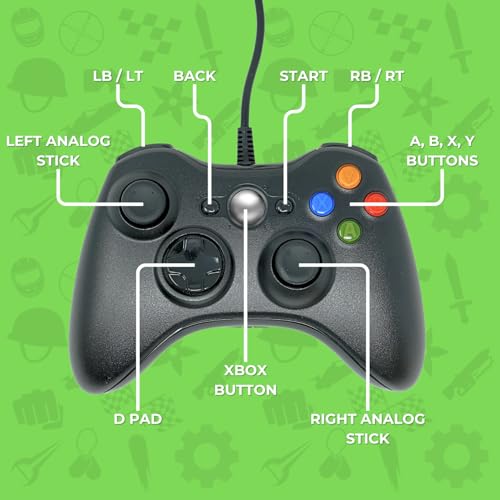 Old Skool Wired USB Controller for PC & Xbox 360 - Black | For Xbox 360, PC, Wired Connection, Controller Accessory, Black