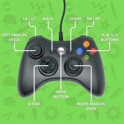 Old Skool Wired USB Controller for PC & Xbox 360 - Black | For Xbox 360, PC, Wired Connection, Controller Accessory, Black