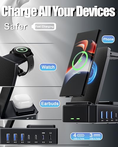 Wireless Charger for Samsung,300W 10 in 1 Wireless Charging Station, 65W USB C Fast Charging Stand for Samsung S25 Ultra/S24/S23/S22/Note 20,Galaxy Watch Ultra7/6/5,Galaxy Buds(Not for Apple Watch) - color: black