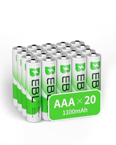 EBL 20-Pack AAA Rechargeable Batteries, NiMH 1100mAh Triple A Batteries | Mercury-Free, 1200 Cycles, High Capacity, 1.2V Long-Lasting Power, Reliable Performance, Design for Household Devices - size: 20 AAA