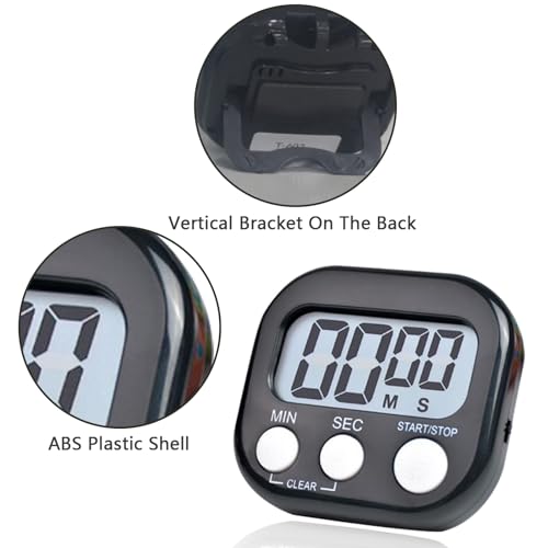 Small Digital Timer for Kitchen Cooking Baking Sports Office Meeting Multi-Function Count Up Countdown Magnetic Backing and ON/Off Switch Desk Electronic Timer (Black)