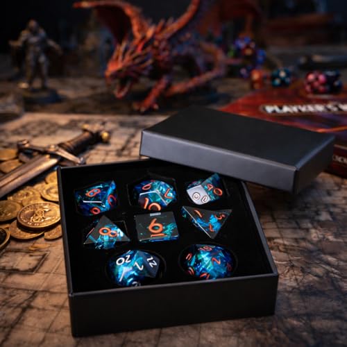 8PCS Sharp Edge DND Dice Set（Extra D20） for Dungeons and Dragons – 2×D20 D4 D6 D8 D10 D12 D10% – Handmade Polyhedral Resin Dice Multi-Sided Tabletop RPG Roleplaying Game（Blue Dark） - color: 8pcs-blue Dark