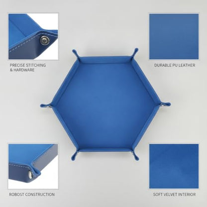Multipurpose Hexagonal Folding Dice Tray, PU Leather Game Accessory with Velvet Interior for Tabletop Games and Board Games