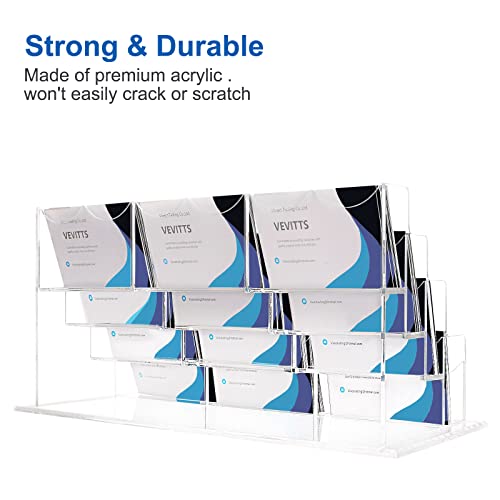 Vevitts Business Acrylic Card Holder Display for Desk, 12 Slots 4 Tiers Multiple-Clear Acrylic Business Card Stand Set, Holds Approximately 600 Cards