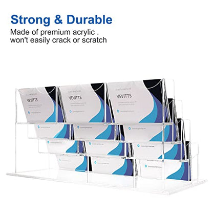 Vevitts Business Acrylic Card Holder Display for Desk, 12 Slots 4 Tiers Multiple-Clear Acrylic Business Card Stand Set, Holds Approximately 600 Cards