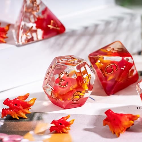 UDIXI 7PCS Dragon DND Dice Set, Resin Polyhedral Dice Set for Tabletop Game | Velvet Storage Bag, DM Gift, for Dungeons and Dragons Role Playing Games Board Games - color: Red Dragon Head