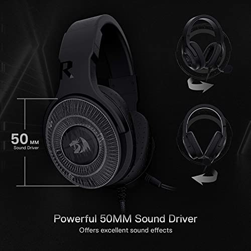 Redragon H350 RGB Wired Gaming Headset, Dynamic RGB Backlight - Stereo Surround-Sound - 50MM Drivers - Detachable Microphone, Over-Ear Headphones Works for PC/PS4/XBOX One/NS - color: Black