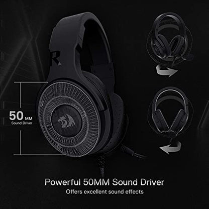 Redragon H350 RGB Wired Gaming Headset, Dynamic RGB Backlight - Stereo Surround-Sound - 50MM Drivers - Detachable Microphone, Over-Ear Headphones Works for PC/PS4/XBOX One/NS - color: Black