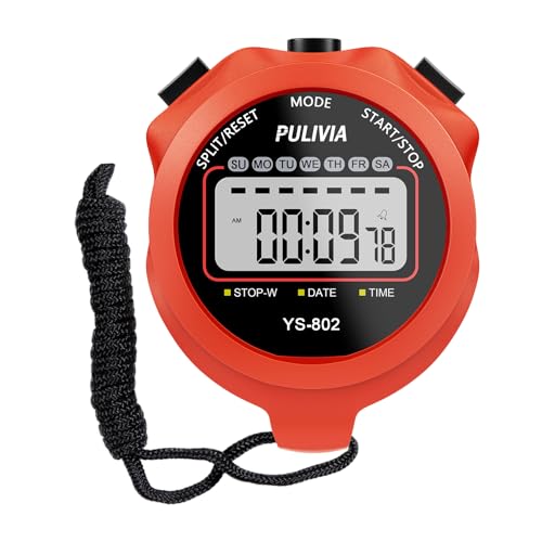Stopwatch Timer, Digital Stop-Watch for Sports, Red | Multi-function Stopwatch with Single Split/Lap Timing, Button Beep Alarm Clock, Ideal for Coaches Kids PE-teacher - color: Red