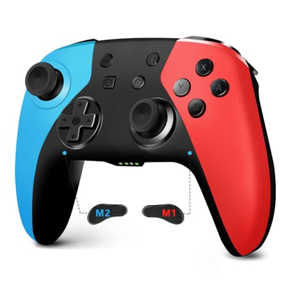 AceGamer Wireless Pro Controller for Nintendo Switch 2/Switch/Lite/OLED/Windows PC, Bluetooth Controller with Hall Effect Joysticks, Wake-up/Turbo/Dual Vibration/Macros/6-Axis Gyro/Screenshot - color: Red-Blue