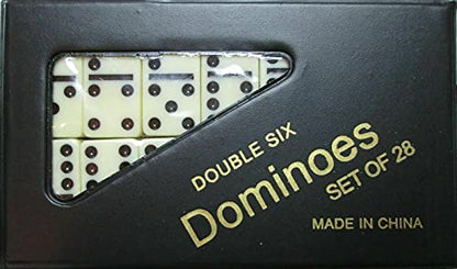 Dominoes Double Six Game Mini Travel Set of 28 Travel Game Tile Size is 1 5/8 inch x 3/4 inch x 1/4 inch for Travel, Case Color May Vary.