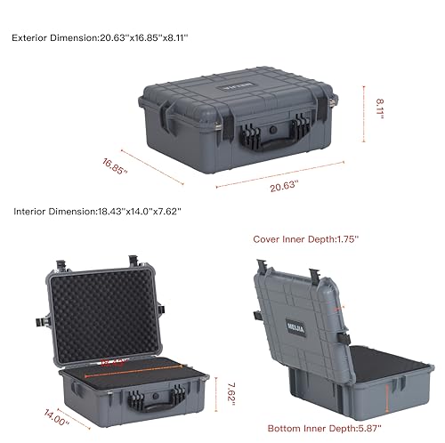 MEIJIA All Weather IP67 Waterproof Hard Camera Case,Hard Protective Case,Hard Case with Customizable Foam,Fit Use of Drones,Camera,Equipments,Pistols(Grey,20.62 x16.85x8.11inches) - color: Grey, size: 20.62 x16.85x8.11inches
