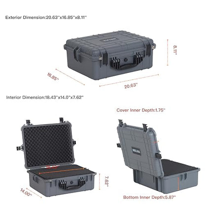 MEIJIA All Weather IP67 Waterproof Hard Camera Case,Hard Protective Case,Hard Case with Customizable Foam,Fit Use of Drones,Camera,Equipments,Pistols(Grey,20.62 x16.85x8.11inches) - color: Grey, size: 20.62 x16.85x8.11inches