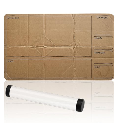 Vintage Cardboard Style MTG Playmat with Zones | 2mm Thick Non-Slip MTG Mat with Stitched Edges | for Trading Card Games, Includes Storage Tube (Cardboard-Right Hand) - color: Cardboard-right Hand