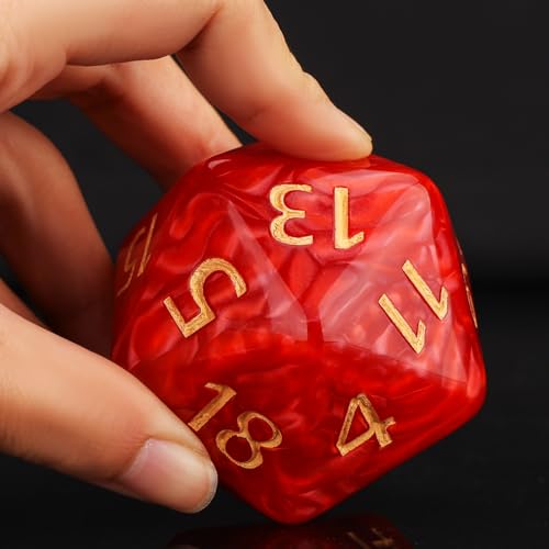 20 Sided DND Dice,D20 Giant Polyhedral Dice,55mm Titan Large Pearl Color D20 Dice,20 Sided Cube D&D Dice Set for Dungeons and Dragons, RPG, MTG Table Games(Red-Pearl Series) - color: D-20 Red