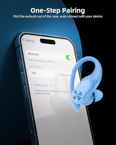 PocBuds Bluetooth Headphones Wireless Earbuds 80hrs Playtime Wireless Charging Case Digital Display Sports Ear Buds with Earhook Deep Bass IPX7 Waterproof Over-Ear Earphones for TV Phone Laptop Blue - color: Blue, style: Standard