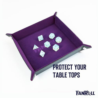 FanRoll Fold Up Velvet Dice Tray w/PU Leather Backing: Purple, Role Playing Game Dice Accessories for Dungeons and Dragons - color: Purple