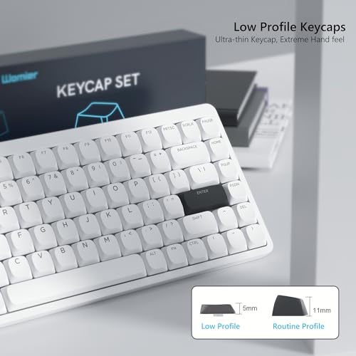 Womier Keycaps, Low Profile Keycaps, Shine Through Key caps Custom | PBT Keyboard Key caps for 60% 65% 75% 80% 100% Cherry Gateron MX Switches Mechanical Keyboard,White Backlight - color: White