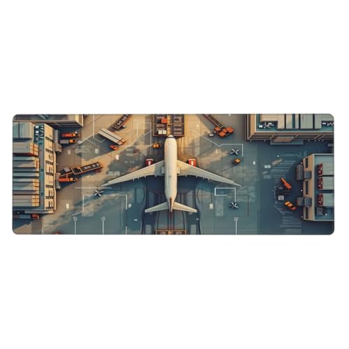 Airport Aerial View Gaming Mouse Pad Non-Slip Rubber Base Large Mousepad Waterproof Washable Stitched Edge Mouse Mat for Desk Home Office Gaming 12x31.5in - color: Color_12, size: 31.5" x 12"