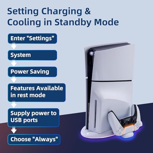 PS5 Slim Cooling Station with RGB LED Charging Dock - 3-Level Fan Cooling, Dual PS5 Controller Charger