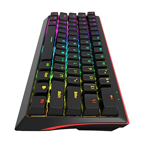 MARVO KG962 Mechanical Gaming Keyboard - 60 Percent Compact Format, Rainbow Backlit, Full Anti Ghosting with N Key Rollover, Red Switches, UK Layout