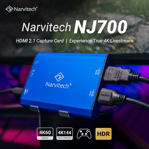 NJ700 4K Capture Card, HDMI 2.1 Video Capture Card with 4K144 HDR Passthrough, USB 3.2 Ultra-Low Latency for PS5 Pro, Xbox Series X, Switch 2, PC, OBS Streaming & Gaming Recorder