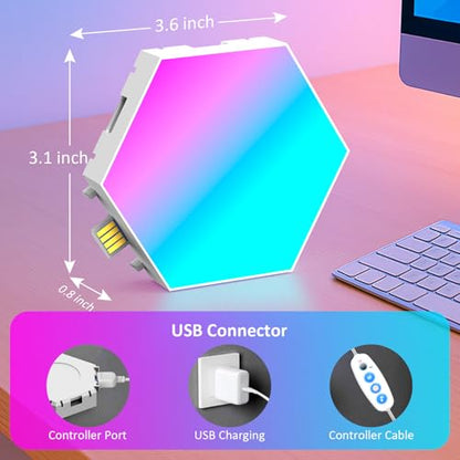 12 Pack Hexagon LED Wall Light Panels – RGB Smart Lights with APP & Remote, Music Sync Honeycomb Design – Modular Gaming Wall Decor for Bedroom, Kids Room, and Living Room - size: ‎Hexagon Lights - 12 Pack