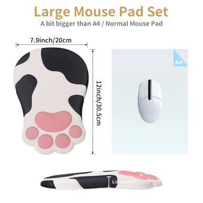 L-SPOUTTO Ergonomic Mouse Pad with Wrist Rest,Cute Mouse Pad Wrist Support | Cat Paw Comfortable Massage Design,Computer Pain Relief Mousepad with Non-Slip PU Base for Desk Laptop Gaming,Cow - color: Cow