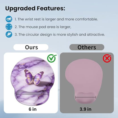 Mouse pad with Wrist Rest,Relieving Pain Memory Foam Computer pad, Ergonomic Desktop Mouse, Silicone Material Mouse pad, with Non-Slip PU Base (Purple Marble) - color: Purple marble