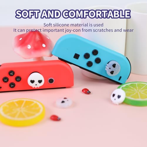 Switch Joycon Thumb Grips Caps, 4 PCS Cute Kawaii 3D Silicone Analog Thumbstick Button Cover Compatible with Nintendo Switch Lite/OLED Joystick Caps (White+Clear Skull) - color: White+Clear Skull
