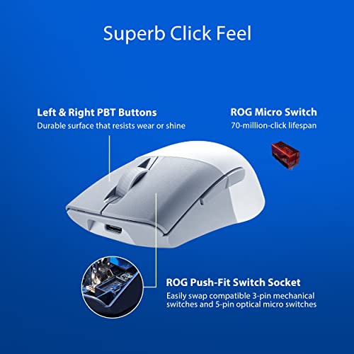 ASUS ROG Keris Wireless Aimpoint Gaming Mouse – Right-Handed Ergonomic, 75g, Tri-Mode Connectivity, 42K DPI, up to 119Hr Battery, PC/Mac Support - White - color: White, style: Keris
