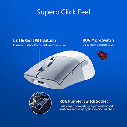 ASUS ROG Keris Wireless Aimpoint Gaming Mouse – Right-Handed Ergonomic, 75g, Tri-Mode Connectivity, 42K DPI, up to 119Hr Battery, PC/Mac Support - White - color: White, style: Keris