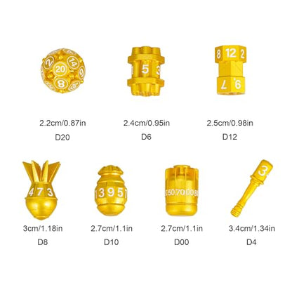 UDIXI Metal RPG Dice Set, 7PCS Bomb Polyhedral Metal Dice Set D&D Gold | Bomb Shape, Solid Metal, Leather Pouch Pakaging, Cool Design, for Dungeons and Dragons Role Playing Games Tabletop Game - color: Golden White