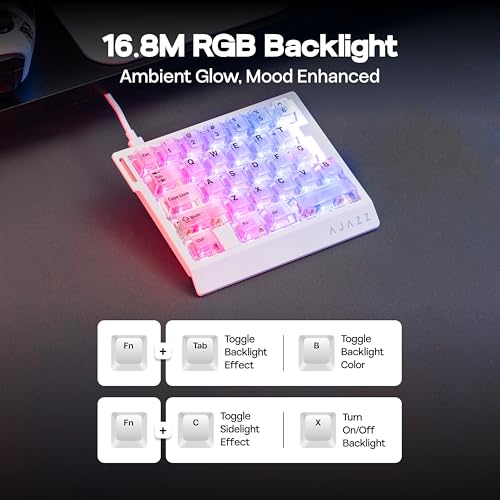 MechLands AJAZZ AK029 One Handed Gaming Keyboard, 8Khz Polling, 29 Keys Rapid Fast Wired Keyboard, SOCD & DKS, Magnetic Switch, Adjustable Actuation, RGB Backlits, Aluminum Plate (White Transparent) - color: White Transparent