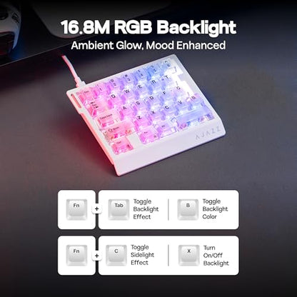 MechLands AJAZZ AK029 One Handed Gaming Keyboard, 8Khz Polling, 29 Keys Rapid Fast Wired Keyboard, SOCD & DKS, Magnetic Switch, Adjustable Actuation, RGB Backlits, Aluminum Plate (White Transparent) - color: White Transparent