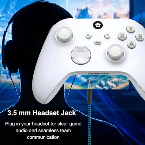 ECUBit Wireless Gaming Controller Compatible with Xbox Series X and Series S, Xbox One and Windows PC, Bluetooth Controller with 1400mAh Rechargeable Battery and LED Power Display, Dual Vibration, USB C Charging, 3.5mm Headset Jack, White
