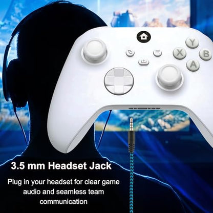 ECUBit Wireless Gaming Controller Compatible with Xbox Series X and Series S, Xbox One and Windows PC, Bluetooth Controller with 1400mAh Rechargeable Battery and LED Power Display, Dual Vibration, USB C Charging, 3.5mm Headset Jack, White