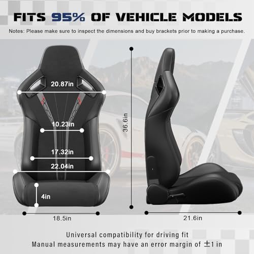 2 Pcs Adjustable Universal Racing Seats with Double Sliders, Reclinable Bucket Seats Suede, 1 Pair of Sport Seats for Vehicles (Black-T) - color: Black-T