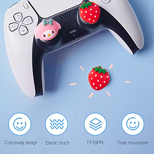 PERFECTSIGHT Cute Thumb Grip Caps for Switch 2 2025, PlayStation 4/5, PS5, PS4, Xbox Series X/S, Xbox One, Switch Pro Controller, 4PCS Kawaii Soft Rubber Analog Thumbsticks Joystick Cover, Strawberry - color: Strawberry