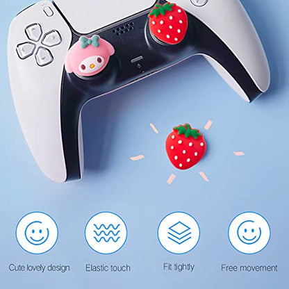 PERFECTSIGHT Cute Thumb Grip Caps for Switch 2 2025, PlayStation 4/5, PS5, PS4, Xbox Series X/S, Xbox One, Switch Pro Controller, 4PCS Kawaii Soft Rubber Analog Thumbsticks Joystick Cover, Strawberry - color: Strawberry