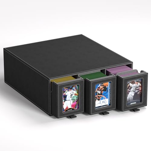 Trading Card Storage Box, 3-Row Slide-Pull Card Case with Stackable Design & 15 Dividers, Commander Display Card Organizer Holder for MTG, Pkmn, YuGiOh, TCG and Sports Cards, Holds 2500+ Cards (Gray) - color: Gray
