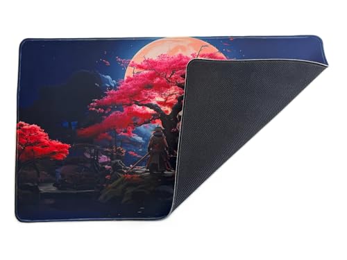 Foxtrot Designs TCG Playmat, Samurai and Cherry Blossoms 24in x 14in, Premium Stitched Edges, Non-Slip Base for MTG and Other Trading Card Games. MTG Playmat. Design (Honor) - color: Honor