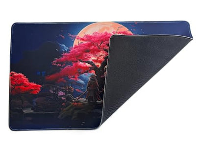 Foxtrot Designs TCG Playmat, Samurai and Cherry Blossoms 24in x 14in, Premium Stitched Edges, Non-Slip Base for MTG and Other Trading Card Games. MTG Playmat. Design (Honor) - color: Honor