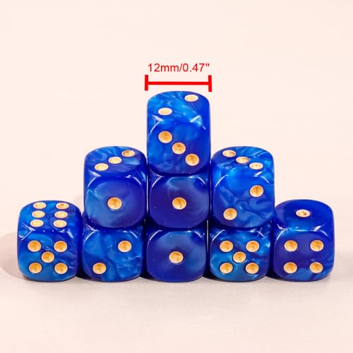 36 of Pack 12MM 6 Sided MINI Dice Set,Pearl Pattern Game Dice Set, 6 Sided Standard Dices for Yahtzee, Bunco or Teaching Math,with Portable Plastic Box(Deep Blue Pearl) - color: Deep Blue Pearl
