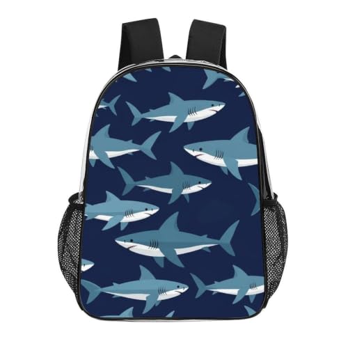 Clear Transparent Bookbag Reinforced Bottom Padded Shoulder Straps | Bookbag, Navy Blue Sea Fish Shark Print, Reinforced Straps for Concert Sports Festival - color: Pattern (333)