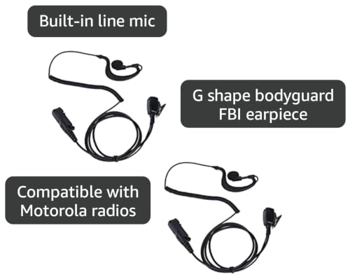 Xpr 3500e G Shape Earpiece Headset Mic PTT, 2 Pack | G-hook earpiece with PTT mic; PU cable. Fits Motorola XPR3500e, XPR3300e, XPR3000 MOTOTRBO radios