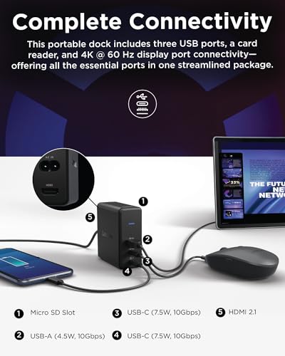 Lenovo GaN Charging Dock, Multiport Docking Station w/ 60W PD, HDMI, USB-C, USB-A, Micro SD, Power Adapter & Dock in One, Compact Design, Sustainable Materials, Home Office Gaming Dock Stand Console - style: GaN Charging Dock