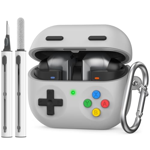 Delidigi Retro Gaming Case Compatible with Samsung Galaxy Buds 3 FE (2025)/Pro and Galaxy Buds 3（2024,Silicone Game Console Style Earbuds Case Accessories with Carabiner and Cleaning Kit - color: Light Grey, size: Galaxy Buds3 FE (2025)/Buds3/Buds3 Pro