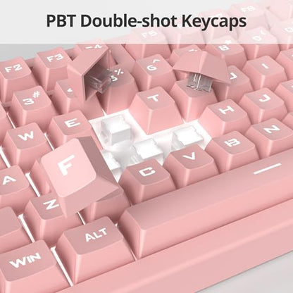 Pink Gaming Keyboard - 104 Keys Silent Creamy LED Backlit Double Shot Keycaps Wired Membrane Keyboard For PC Laptop